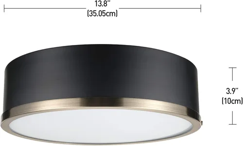 Vista 6 de GLOBE Electric 60309 Lámpara de techo de montaje empotrado de 2 luces, negro mate, acentos de latón antiguo, pantalla de vidrio esmerilado