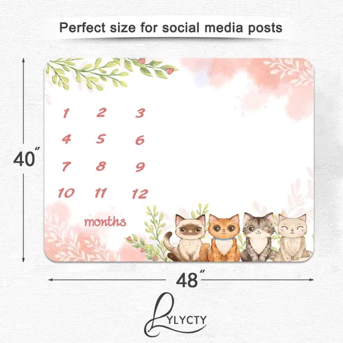 Vista 6 de BTXTLY18 - Manta mensual de hitos para niñas, manta de crecimiento de bebés con dibujos animados de animales de dibujos animados rosa primavera