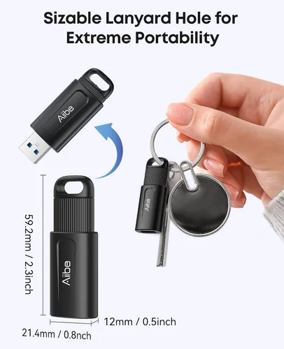 Vista 4 de Aiibe 64GB Flash Drive USB 3.0 Thumb Drive USB Drive Memory Stick with LED Indicator Portable Keychain, Black