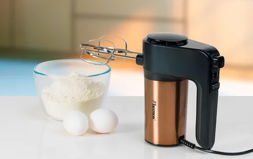 Vista 5 de Bestron AHM1000CO Electric Hand Mixer with 2 Beaters and 2 Dough Hooks, 6 Levels, 400W, Black/Copper, Plastic