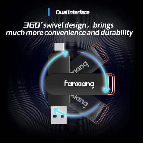 Vista 5 de fanxiang Unidad flash SSD externa de 256 GB, unidad de estado sólido portátil USB-C y USB-A de hasta 560 MB/s, unidad flash USB de aleación de zinc