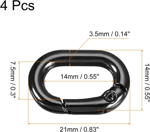 Vista 2 de uxcell Anillo ovalado de resorte, clip de resorte redondo, hebilla de resorte para bolsos, monederos, llavero Negro