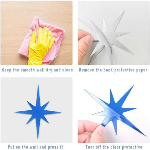 Vista 3 de ELANE 100 calcomanías de pared de espejo acrílico, decoración de estrellas para baño (azul)