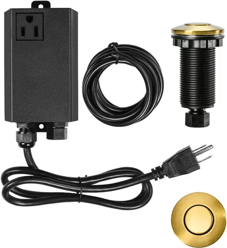 Vista 11 de Kit de interruptor de aire para eliminación de basura, doble salida, desagüe de fregadero, acero inoxidable negro, botón de encendido/apagado, pieza