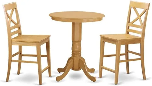 Vista 7 de East West Furniture EDQU3-BLK-W - Juego de mesa de comedor de 3 piezas de altura para encimera de cocina, contiene una mesa redonda de madera