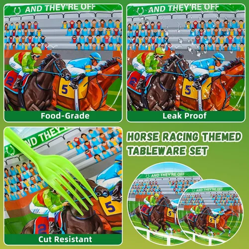 Vista 3 de Roshtia 192 piezas de suministros de fiesta Derby para decoración de fiesta de carreras de caballos, juego de vajilla para fiesta del día del Derby