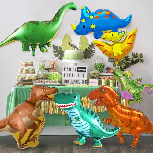 Vista 3 de 7 globos de aluminio de dinosaurio, decoraciones de cumpleaños de dinosaurio de 46 pulgadas, globos grandes de Mylar de dinosaurio de helio