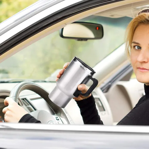 Vista 3 de Taza de calefacción para automóvil, hervidor eléctrico de acero inoxidable, calentador de taza de café portátil de 12 V, calor hasta 149.0 °F, taza