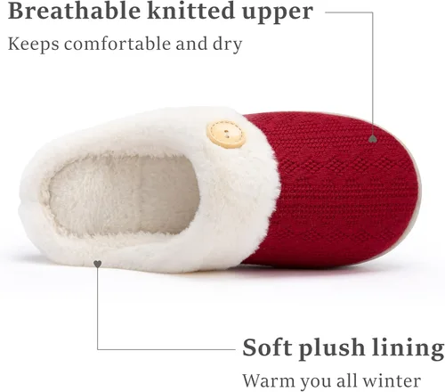 Vista 3 de Chantomoo Womens Slipper Warm Comfy Memory Foam House Slippers Knitted Shoes Faux Fur Lined Anti-Skid Rubber Sole Bedroom Cozy Indoor Outdoor