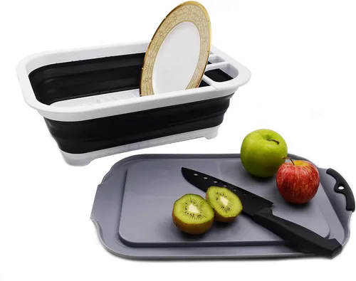 Vista 7 de SAMMART Escurridor de platos plegable de 7.5 litros (2 galones) con escurridor, juego de escurridor plegable, organizador de vajilla portátil