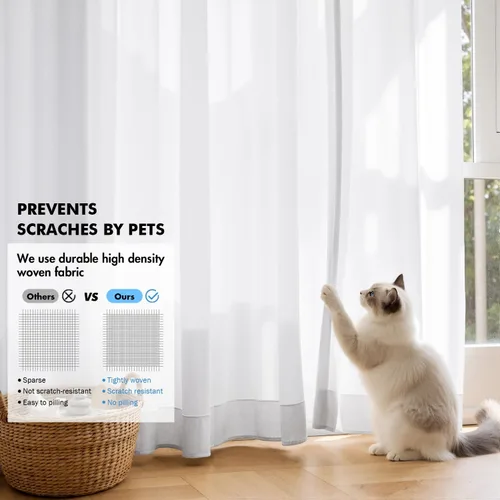 Vista 4 de MIULEE White Privacy Sheer Curtains 2 Panels 42W x 96L Blanco