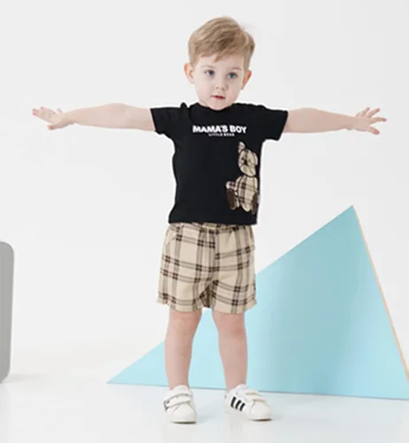 Vista 26 de Conjunto de ropa de verano para bebé y niño, camiseta de manga corta de algodón, pantalones cortos de dinosaurios, conjunto de ropa para niño