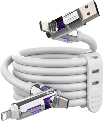 Vista 15 de MFish Cable de carga USB 4 en 1 con funda de transporte, cable de carga rápida de 240 W, USB-A y USB-C dual a USB-C/Lightning, para iPhone Negro