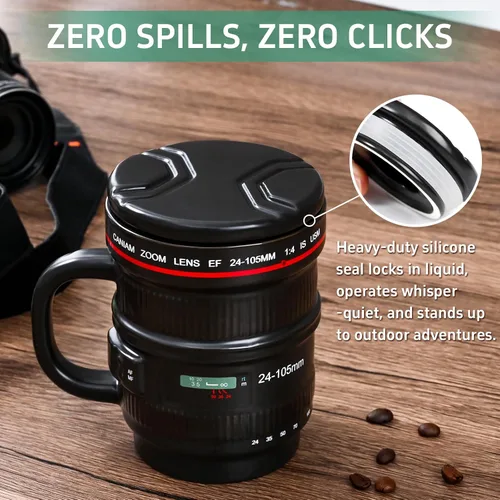 Vista 3 de Cabtnca Taza de café con lente de cámara de 16 onzas, regalos de fotografía geniales para fotógrafos de Navidad, divertida taza de café de cerámica