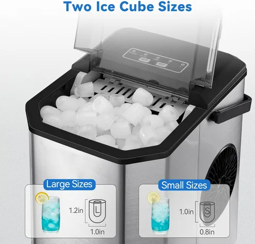 Vista 2 de Garvee Máquina de hielo para encimera, 26 libras en 24 horas, 9 cubos listos en 6 minutos con cuchara de hielo y cesta, máquina de hielo portátil