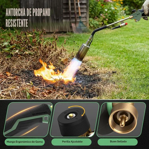 Vista 3 de Propane Torch Weed Burner with Hose, One-Touch Max Fire for Weeds Green