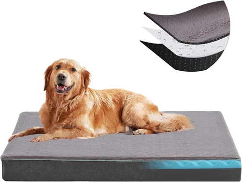 Vista 11 de Cama refrescante para perros grandes, cama ortopédica de espuma viscoelástica para perros con nueva tela de enfriamiento, cama impermeable y lavable