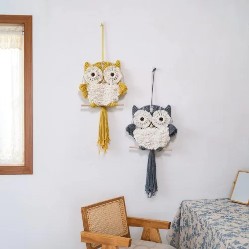 Vista 2 de Tapiz de macramé para colgar en la pared, tapiz decorativo hecho a mano, tejido bohemio, adorno bohemio de animales para colgar en la pared