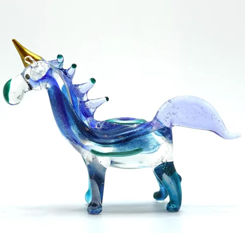 Vista 8 de Figuras en miniatura de unicornio soplado a mano, arte de cristal de fantasía, animales de fantasía, regalo coleccionable para decoración del hogar