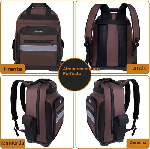 Vista 6 de Mochila para herramientas, mochila resistente con base moldeada impermeable, paquete de trabajo para electricistas con múltiples bolsillos