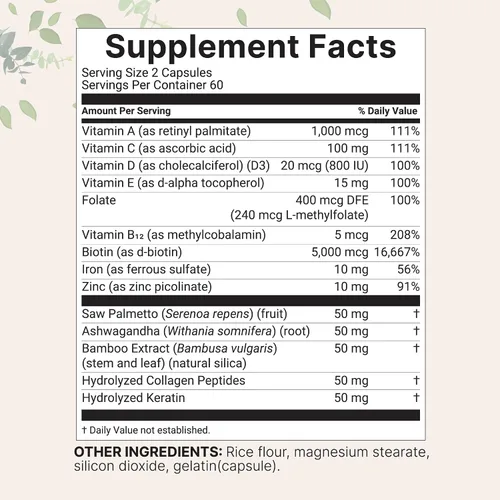 Vista 7 de Micro Ingredients Paquete de cápsulas complejas de proteína de colágeno múltiple de 2 libras y vitaminas para el cabello Péptidos de colágeno