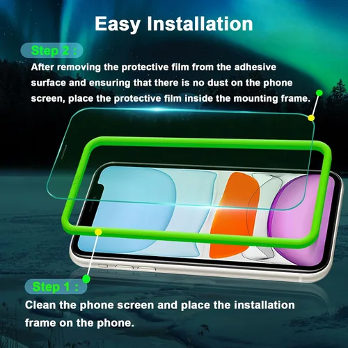 Vista 5 de Protector de pantalla de luz azul para iPhone 11, iPhone XR (6.1") HD con bloqueo de luz azul, película de vidrio templado, protección