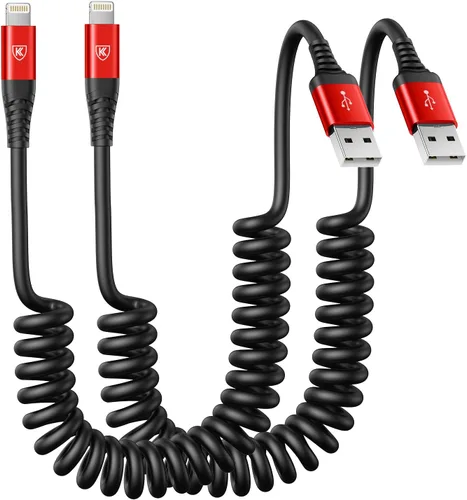 Vista 7 de Cable Lightning en espiral, cable de carga para iPhone de 3 pies para automóvil, paquete de 2 [certificado Apple MFi], cable Lightning de 3 pies