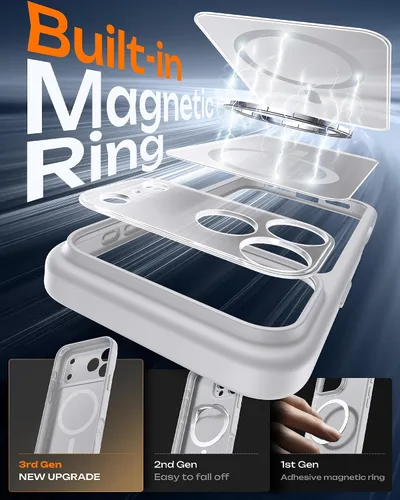 Vista 580 de TOCOL Funda magnética 3 en 1 para iPhone 15 Pro, mejorada [protección completa de cámara] con 2 protectores de pantalla, compatible con MagSafe Gris