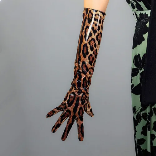 Vista 2 de Guantes largos de látex para mujer, de piel sintética, aspecto húmedo, 20 pulgadas