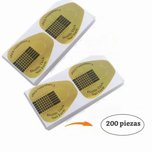 Vista 2 de VNC 200 Piezas Pegatinas de Formas para Uñas Acrílicas, Formas de Extensión de Arte de Uñas Gruesas Color Dorado Puntas de Extensión de Uñas