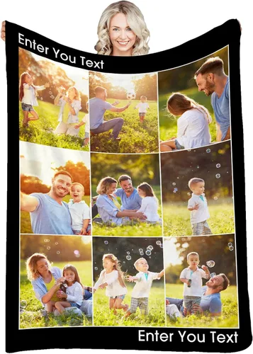 Vista 22 de Manta personalizada con fotos, texto, fotos personalizadas, mantas para adultos y niños, cumpleaños familiar, 1 foto, 50 x 40 pulgadas