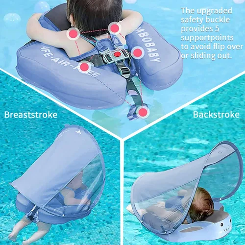 Vista 3 de Mambobaby Flotador de piscina para bebé con toldo y cola, flotador de natación para bebé, no inflable, flotador sólido para bebé, mejorado, suave