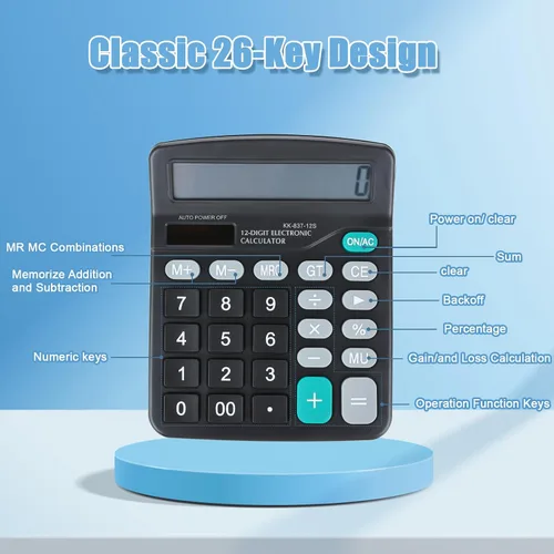 Vista 6 de Calculadora de 12 dígitos de 8 piezas, calculadora de escritorio básica solar (5)