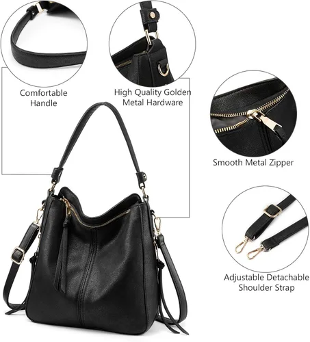 Vista 3 de Realer Bolsos Hobo para mujer, de piel sintética, bolso grande con borla