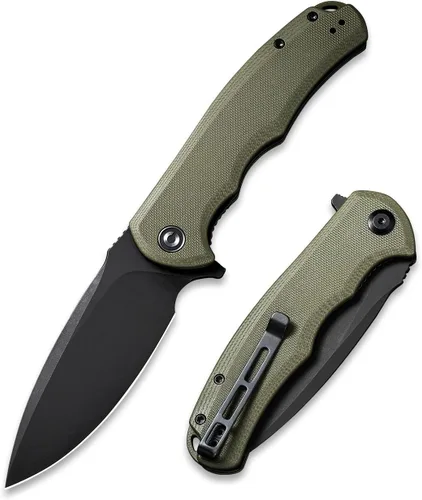 Vista 9 de CIVIVI Cuchillo de Bolsillo Plegable - Praxis Flipper con Liner Lock, Hoja Negra Stonewashed de 3.75", Mangos de Micarta, Clip Reversible