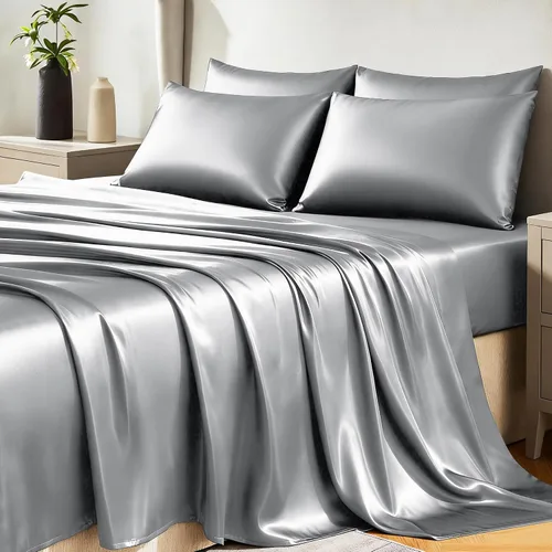 Vista 13 de Juego de sábanas de satén CozyLux de microfibra sedosa con bolsillo profundo, sábana bajera plana y fundas de almohada, suave y suave