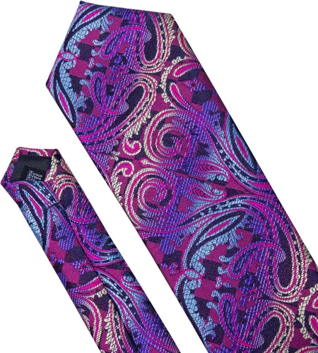 Vista 37 de Barry.Wang - Juego de corbata de seda para hombre, diseño de cachemira, pañuelo y gemelos de bolsillo