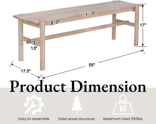 Vista 4 de EALSON Banco de madera maciza moderno de 55 pulgadas de largo, banco de comedor para dormitorio, cocina, pasillo, sala de estar, blanco lavado