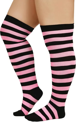 Vista 2 de Calcetines de arco iris para mujer, a rayas, hasta la rodilla, medias altas hasta el muslo, calcetines casuales de tubo para disfraz, calentadores