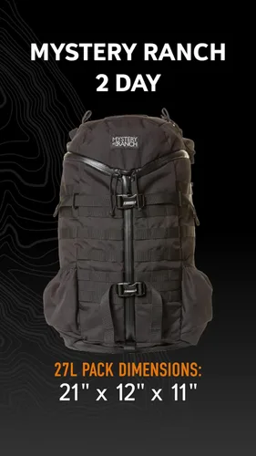 Vista 2 de Mystery Ranch Mochila de 2 días - Mochila táctica Molle Senderismo, 27L, Negro