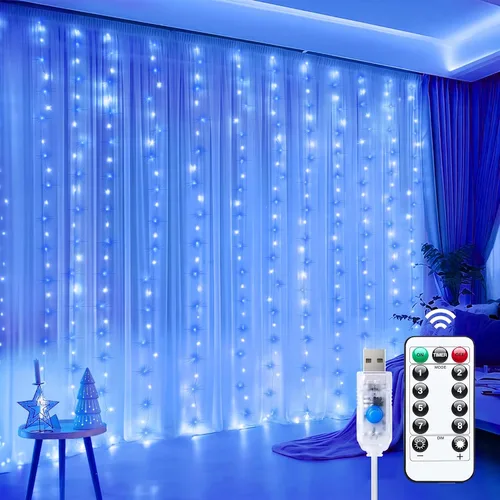 Vista 11 de Minetom Luces de cortina, 300 luces LED regulables, 8 modos Blanco cálido