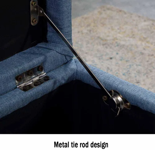 Vista 4 de Caja de almacenamiento plegable otomana rectangular con barra de metal, tela de lino de algodón transpirable, cojín grueso para dormitorio, taburete