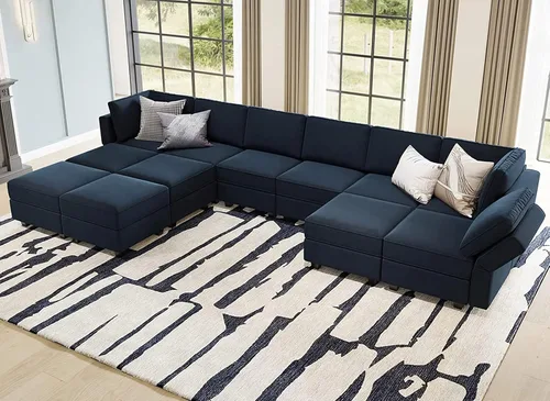 Vista 12 de Belffin Sofá modular en forma de U de gran tamaño con tumbonas dobles reversibles de terciopelo con almacenamiento, color negro