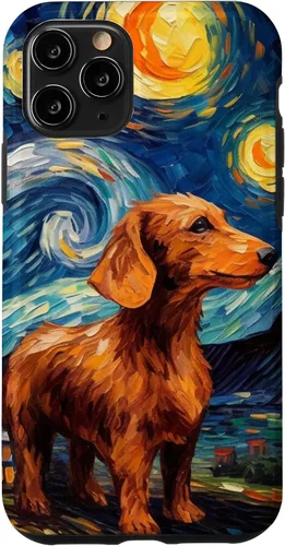 Vista 29 de Carcasa para iPhone 16 Dachshund Dog Starry Night Van Gogh Dachshund