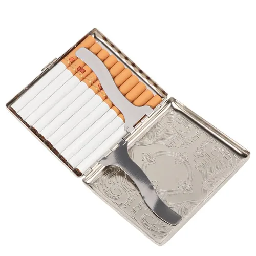Vista 3 de Caja de cigarrillos grabada estilo victoriano soporte de metal para regular, king y 100's tamaño (plata grabada) RFID