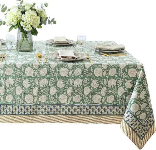 Vista 36 de ATOSII Amalfi - Mantel redondo de verano 100% algodón, estampado en bloques, para comedor, bodas, exteriores, fiestas, I Grand Millenial Farmhouse