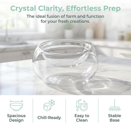 Vista 3 de Kichvoe Cuenco de hielo seco de cocina de 5.9 pulgadas, cuenco de vidrio para inmersión en frío, recipiente para servir frutas, postres y fiestas