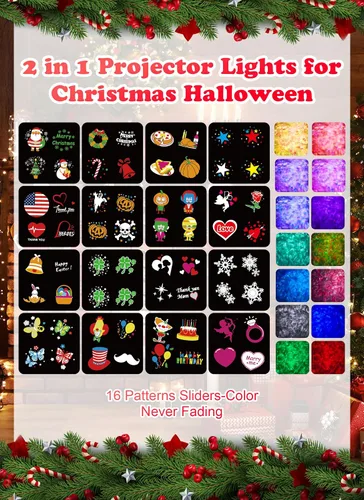 Vista 2 de Proyector de luces de Navidad para exteriores, 26 efectos HD (ondas oceánicas 3D + patrones), impermeables, con temporizador, luces de proyector