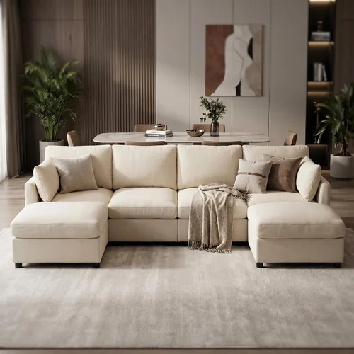 Vista 34 de Iroomy Sofá modular modular para sala de estar, asiento con cojín de resorte, moderno sofá convertible en nube con otomana, gris