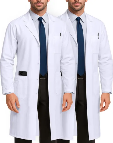 Vista 7 de NY Threads - Abrigo de laboratorio profesional blanco para hombre, abrigo médico de manga larga